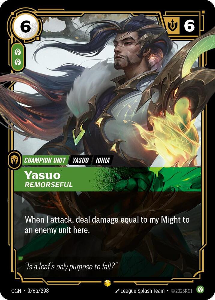 Yasuo Remorseful Alternate Art Riftbound Origins 076a/298