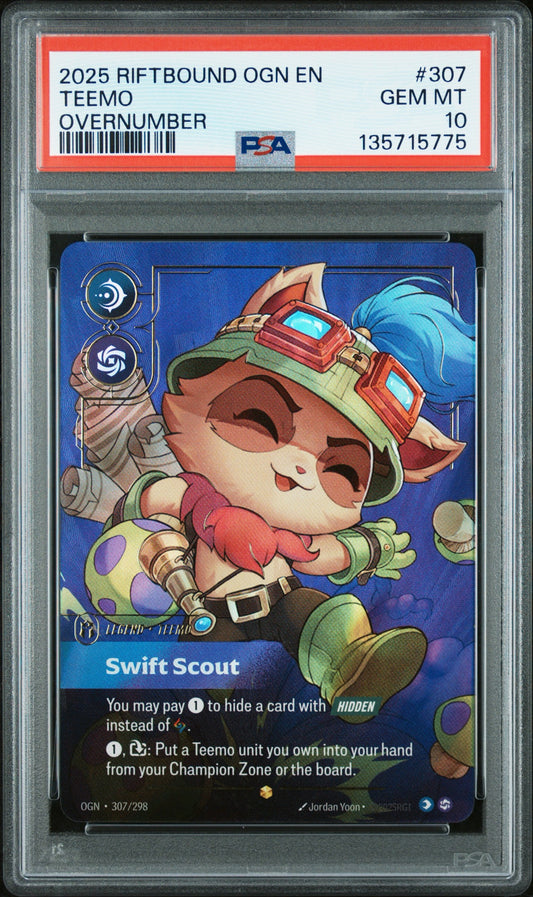 PSA 10 GEM MINT Teemo Overnumber Riftbound Origins 307/298