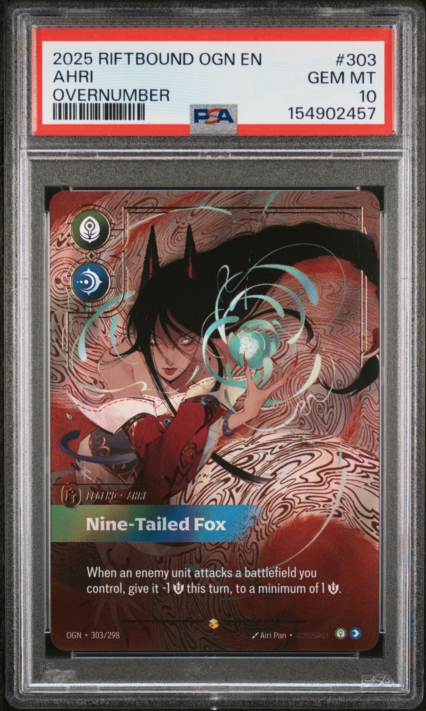 PSA 10 GEM MINT Ahri Nine-Tailed Fox Overnumbered Riftbound Origins 303/298