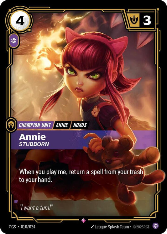 Annie Stubborn FOIL Riftbound Spiritforged Nexus Night Promo 010/024