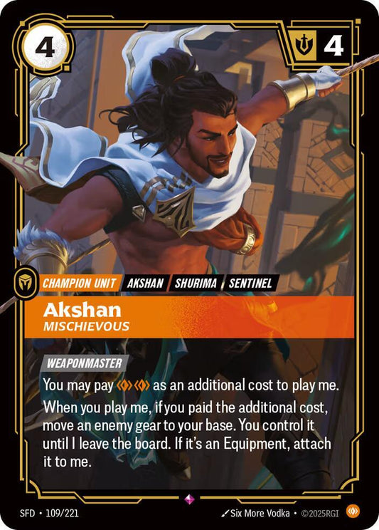 Akshan Mischievous Riftbound Spiritforged 109/221