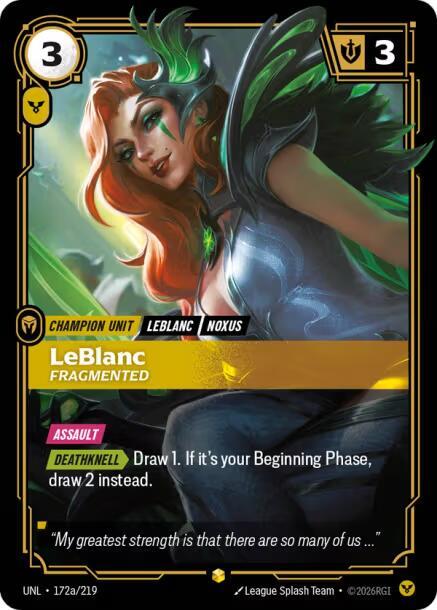 LeBlanc Fragmented Alternate Art Riftbound Unleashed 172a/219
